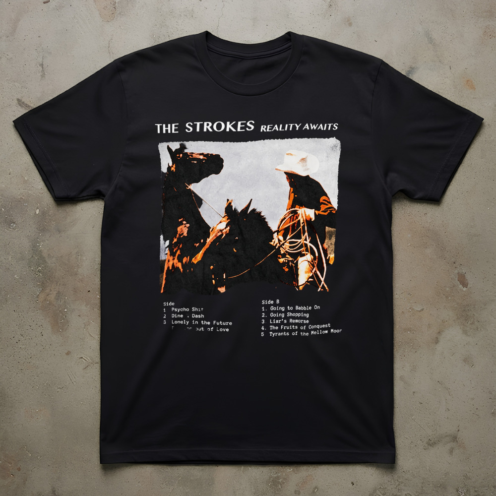 The Strokes Reality Awaits Cowboy Western Indie Rock Band Black T-Shirt